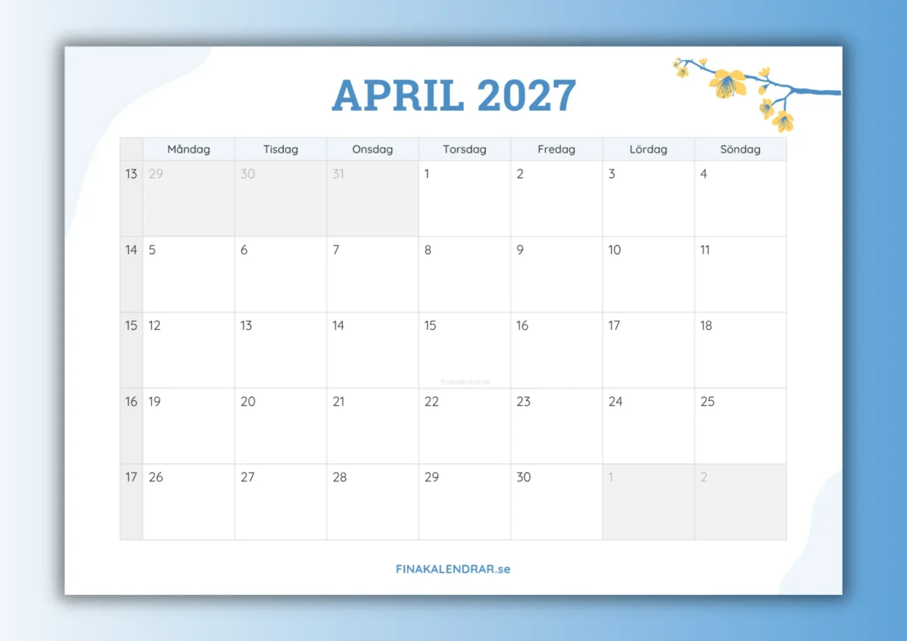 fina kalendrar april 2027 - miniatyrbild för nedladdning
