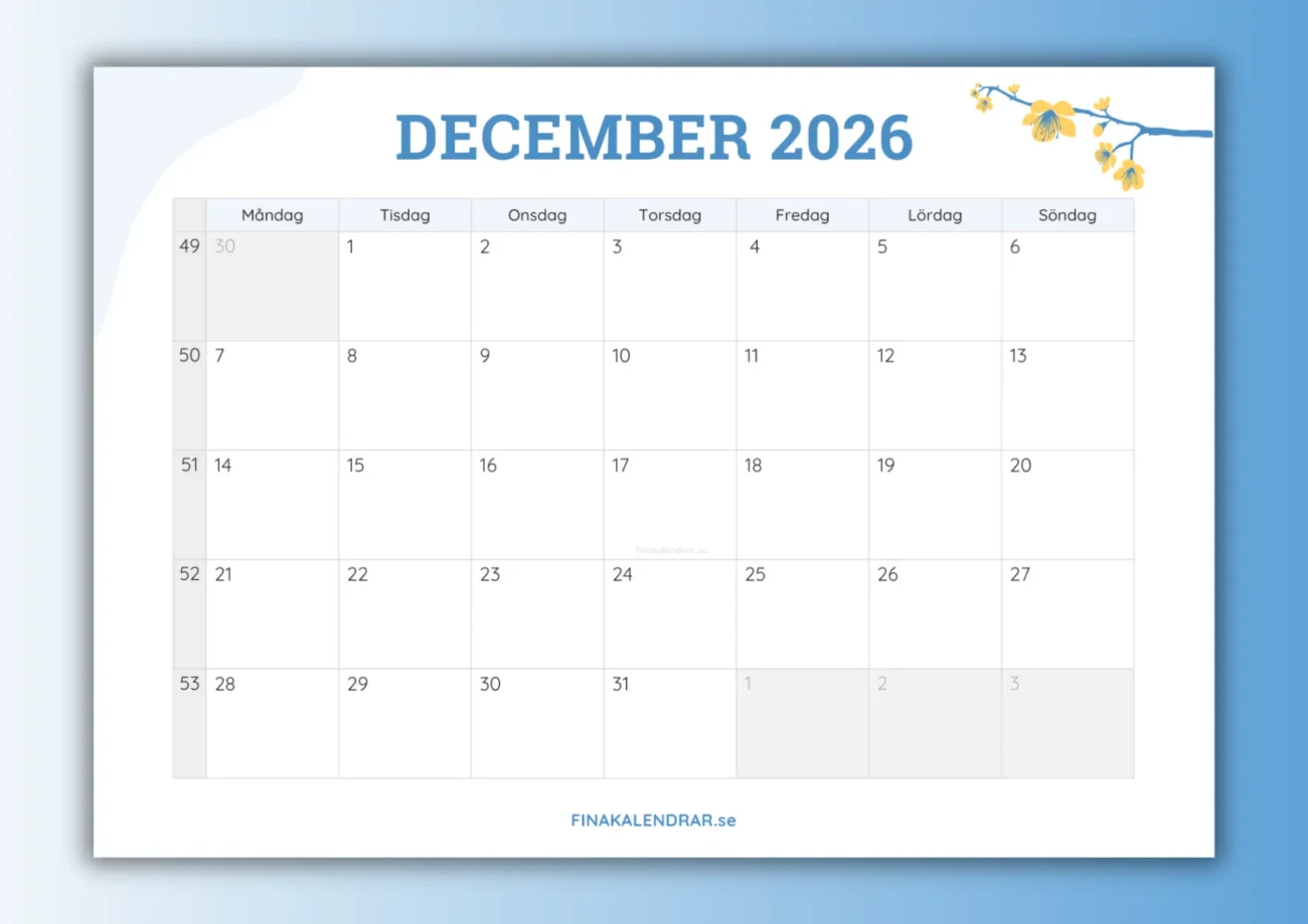 fina kalendrar december 2026 - miniatyrbild för nedladdning