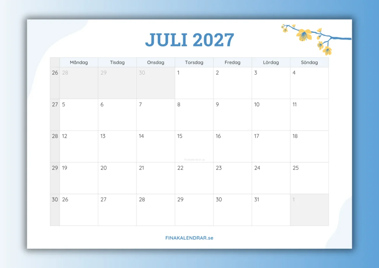 fina kalendrar juli 2027 - miniatyrbild för nedladdning