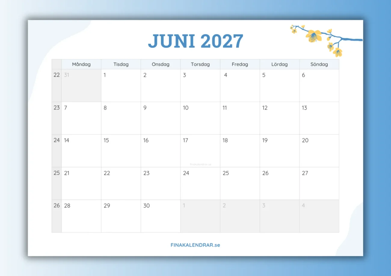 fina kalendrar juni 2027 - miniatyrbild för nedladdning