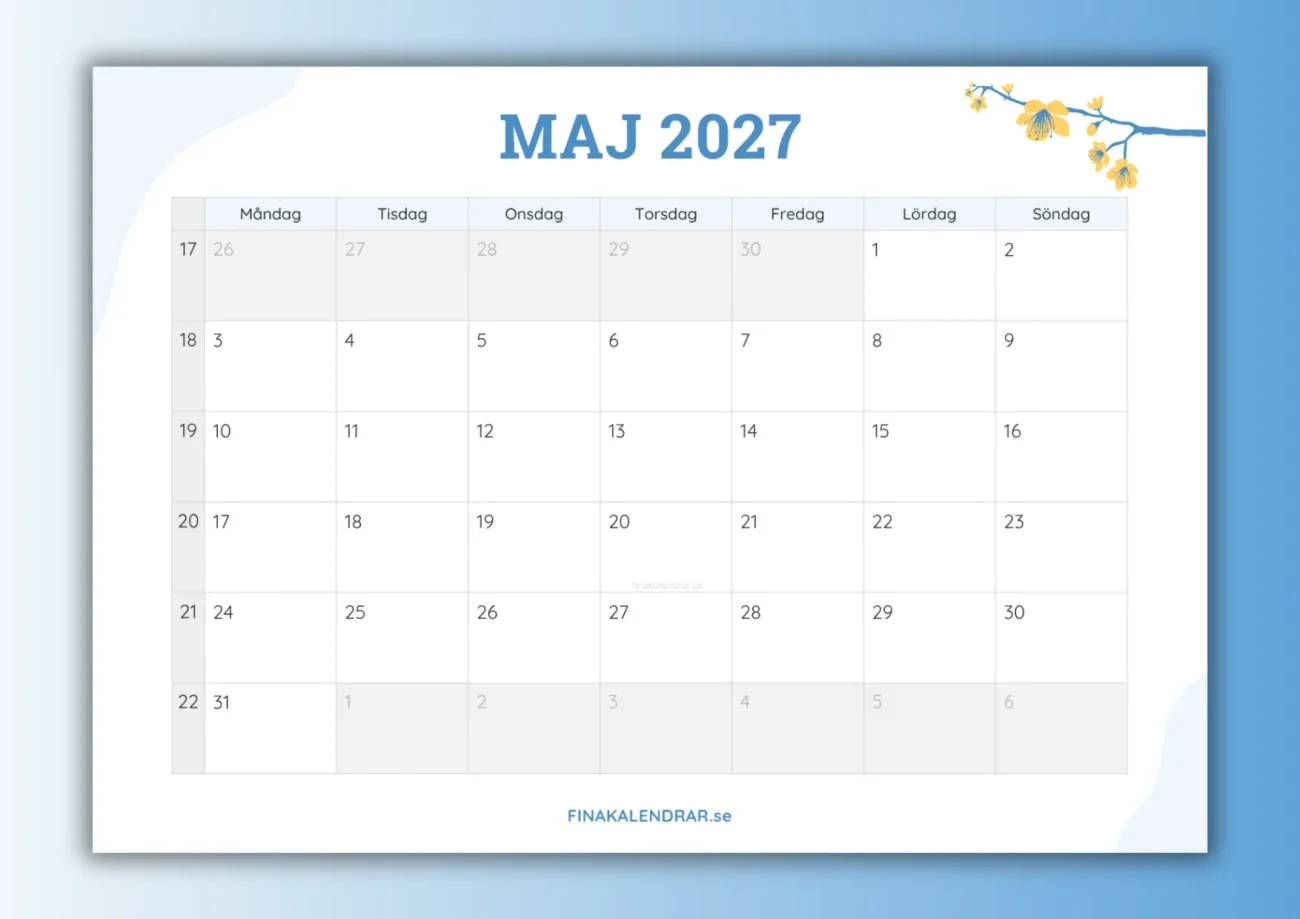 fina kalendrar maj 2027 - miniatyrbild för nedladdning