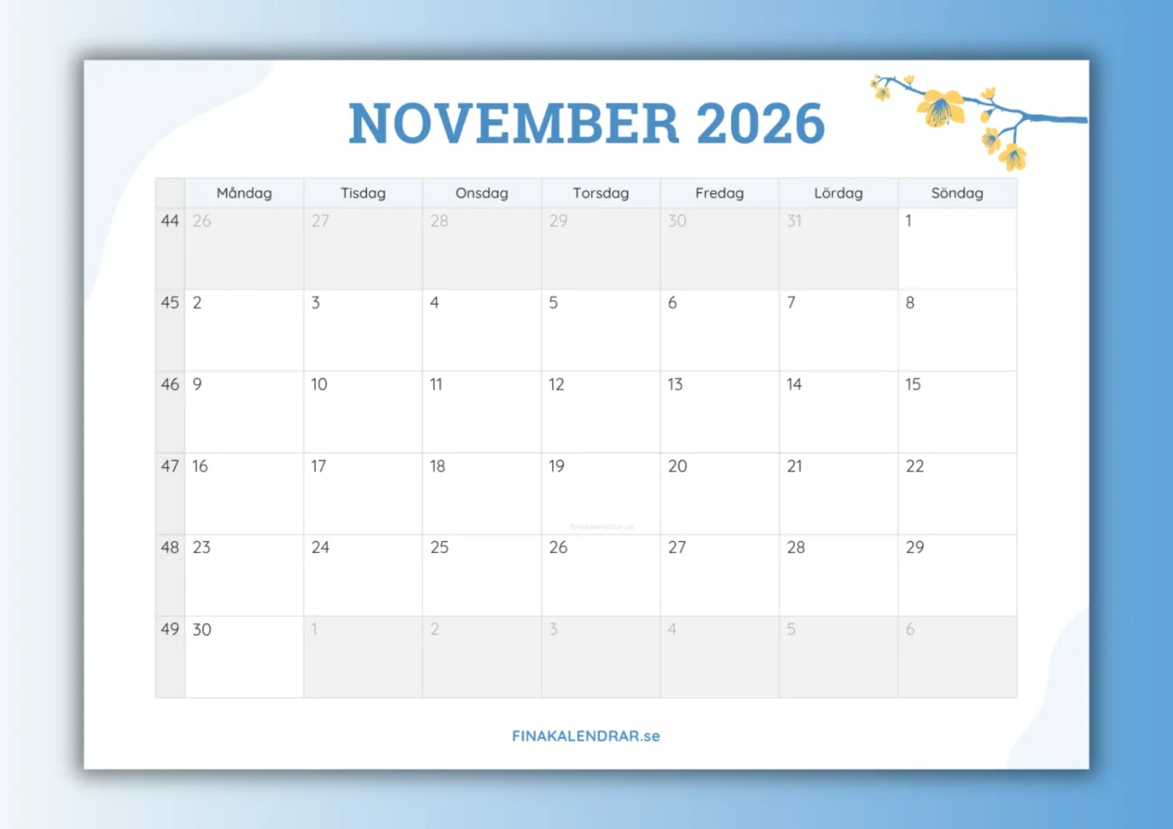 fina kalendrar november 2026 - miniatyrbild för nedladdning