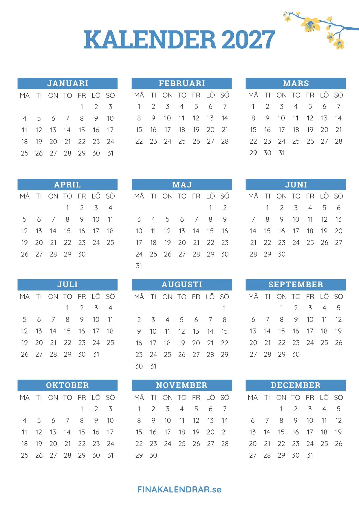hela årets kalender 2027 - blomstermotiv